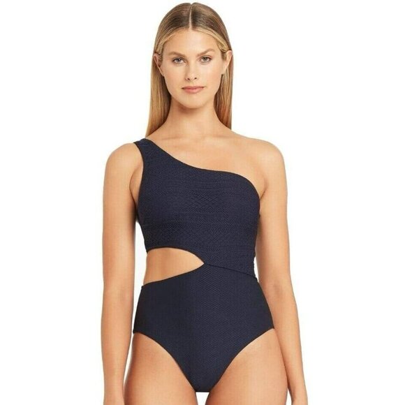 Sea Level NEW Amazing Lace One Shoulder One Piece Swimsuit In Night Sky Size 8 - Picture 8 of 8